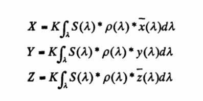 物体色X、Y、Z三刺激值计算公式