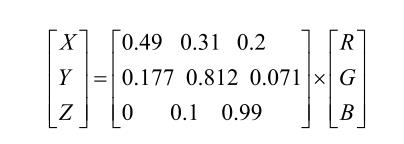 RGB颜色空间先转换XYZ空间转换式